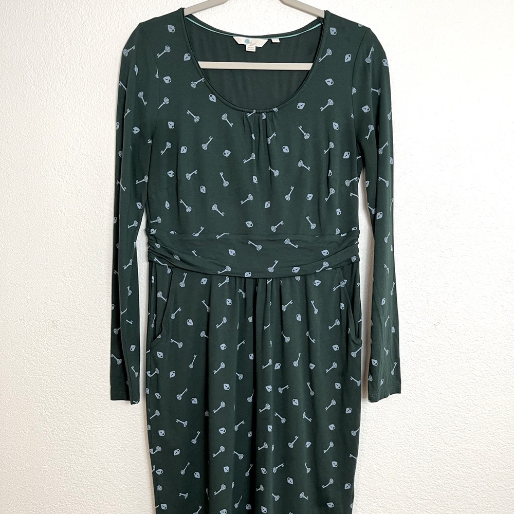 Boden lock & key novelty print knee length dress size 10 cotton/Modal blend